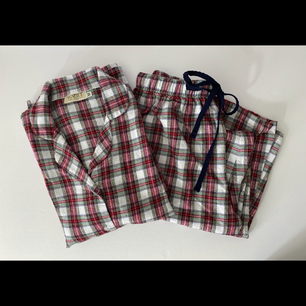 Magee Ireland Women's M Plaid Flannel Pajamas 3/4 Sleeve Classic Notch Collar